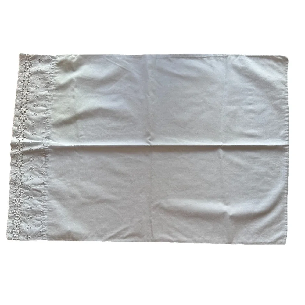 VTG Dan River‎ Twin Sheet Set – 1 Flat, 1 Fitted, 2 Cases Blue Eyelet Lace USA